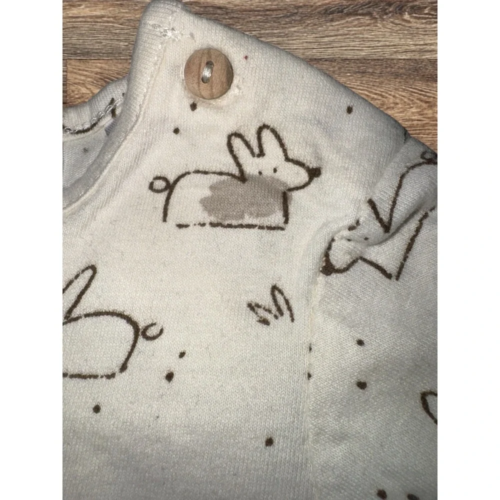 Zara Bunny Print Cotton Long bodysuit  9-12 Months Ivory Button Easter